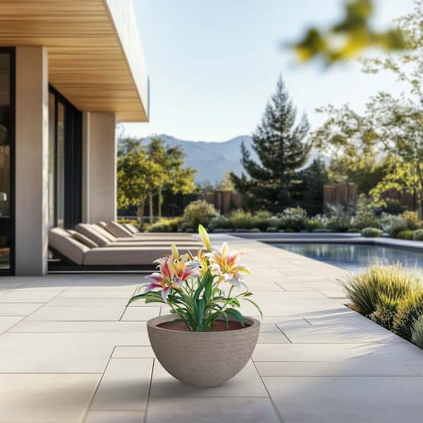 Morrava 17.5 in. Large Light Gray (Enhanced Interior) Concrete Round Planter / Pot with Drainage Holes