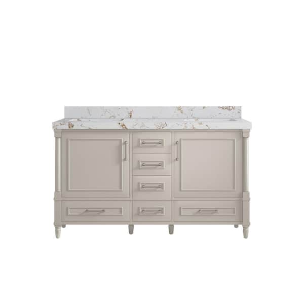 Willow Collections Hudson 60 in. W x 22 in. D x 36 in. H Double Sink Bath Vanity in Fine Grain with 2" Viola Gold Qt. Top
