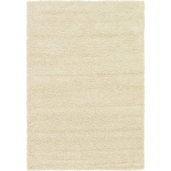 Unique Loom Solid Shag Pure Ivory 6 ft. x 9 ft. Area Rug
