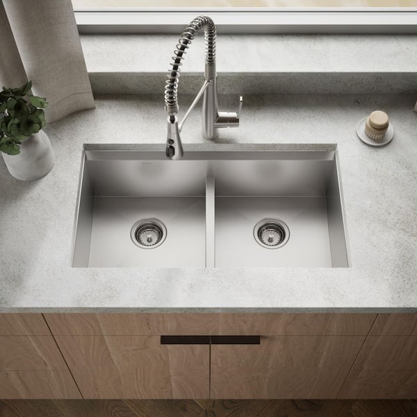 Lassen 33 in. Drop-in Double Bowl Stainless Steel Kitchen Sink with Faucet