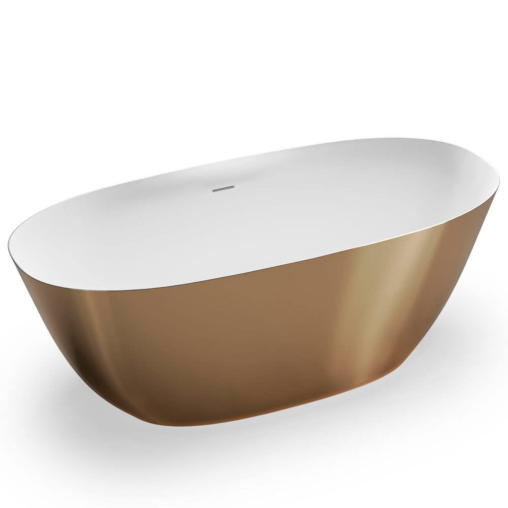 Sinatra 63in. x 28in. Freestanding Soaking Oval Bathtub in Matte Gold and White epiStone Solid Surface with right drain price history on PriceWatchPro