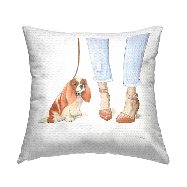 Stupell Industries Dog Walk Glam Sparkle Heels Orange White Artwork Orange Square Outdoor Throw Pillow