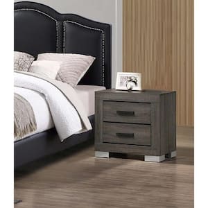 Gray and Black 2-Drawer 22 in. Wooden Nightstand
