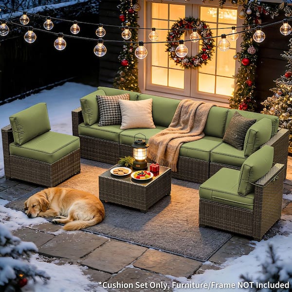 26 in. x 26 in. x 5 in. (14-Piece) Deep Seat Outdoor Sectional Cushion Set Waterproof Replacement Cushions Light Green