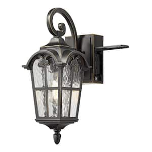 17.3 in. 1-Light Black Hardwired Outdoor Wall Lantern Sconce with Built-in GFCI Outlet Light 1-Pack