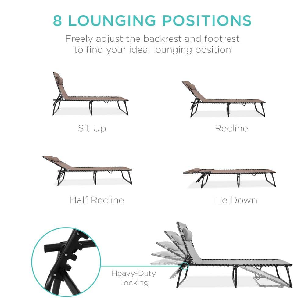 Warm Taupe Powder-Coated Steel Folding Outdoor Chaise Lounge Chair
