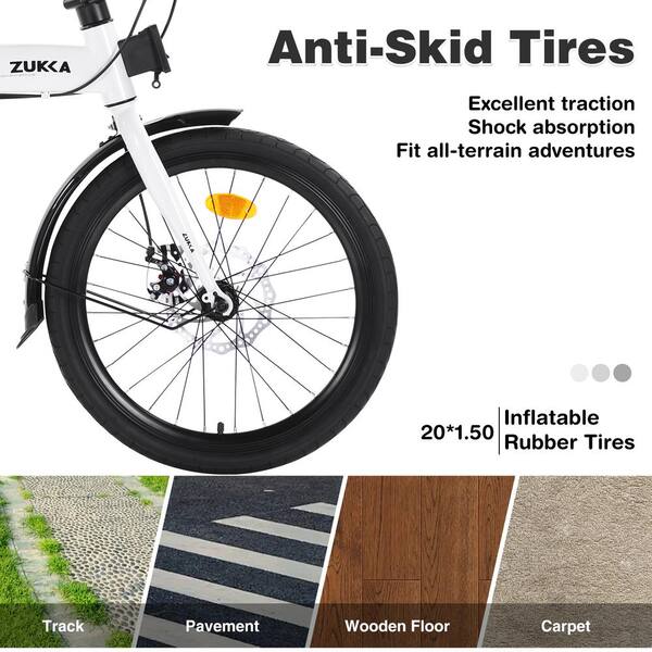 Sudzendf White 20 in. Folding Bike Steel Frame 7 Speed City