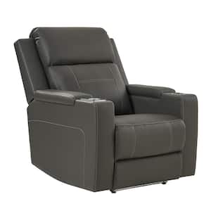 Rolando GREY Traditional 35.04" Wide Genuine Leather Dual Motor Power Recliner with Storage Space