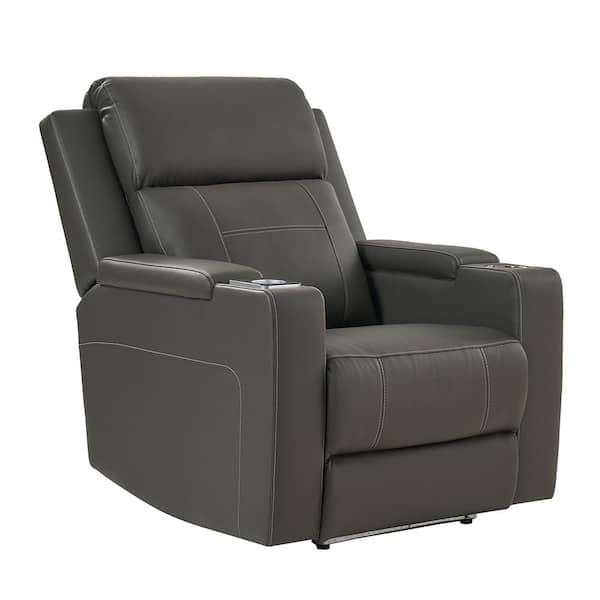 Rolando GREY Traditional 35.04 in. Wide Genuine Leather Dual Motor Power Recliner with Storage Space