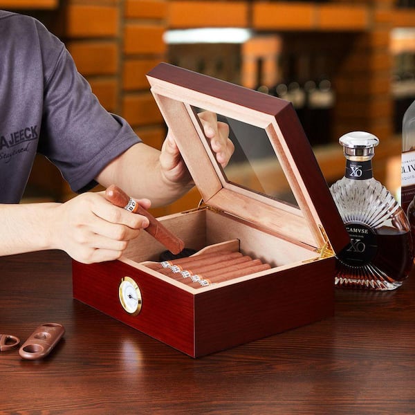 SKYSHALO Cigar Humidor, Glass Top Cigar Humidor Box, Handmade Spanish Cedar  Wood Cigar Desktop Box, 30-50 Cigars, Great Gift XQBSJMTKJ305DRDJVV0-250319 