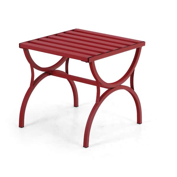 PHI VILLA 18 in. Red Slatted Metal Steel Rectangle Outdoor Side Table