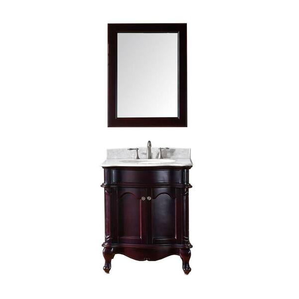 Virtu USA Norhaven 30 in. Vanity in Espresso with Marble Vanity Top in Italian Carrara White and Mirror