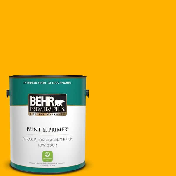 BEHR PREMIUM PLUS 1 gal. #310B-7 Saffron Thread Semi-Gloss Enamel Low Odor Interior Paint & Primer