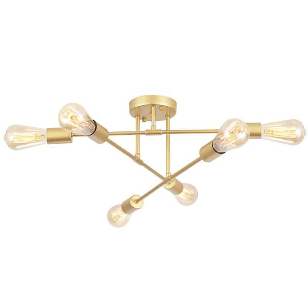 ADSENSTY 20.66 in. 6-Light Gold Sputnik Modern Semi-Flush Mount Ceiling Light