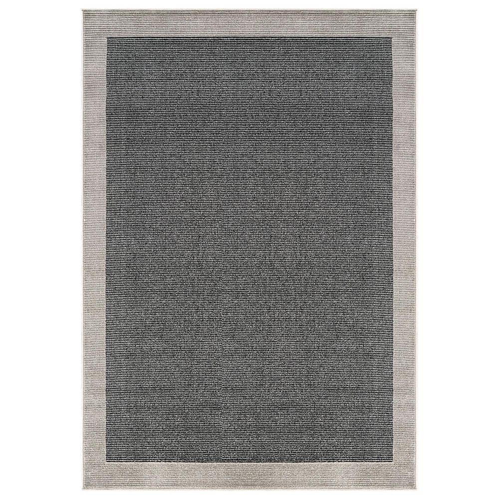 Modern Geometric Stripe Bordered Area Rug for Living Room, Bedroom, or Entryway 8 ft. x 10 ft. Black price history on PriceWatchPro