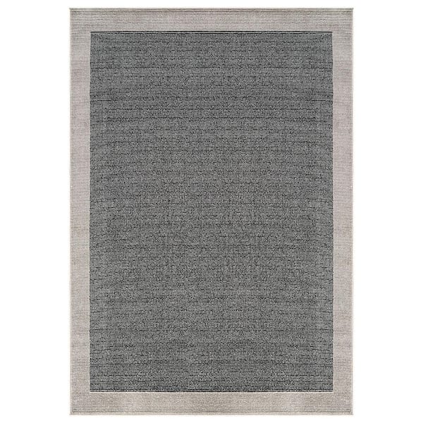 Modern Geometric Stripe Bordered Area Rug for Living Room, Bedroom, or Entryway 8 ft. x 10 ft. Black