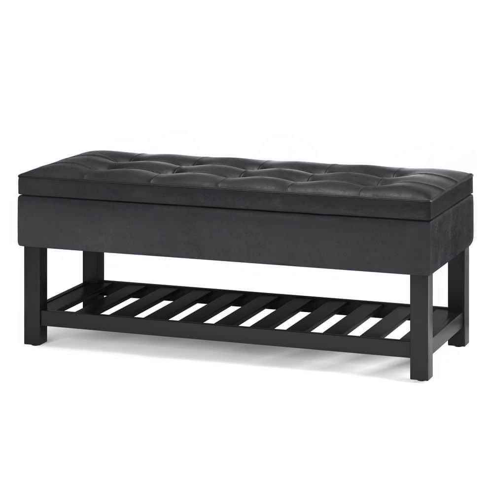 Cosmopolitan Distressed Black Tufted 44" Storage Ottoman Bench
