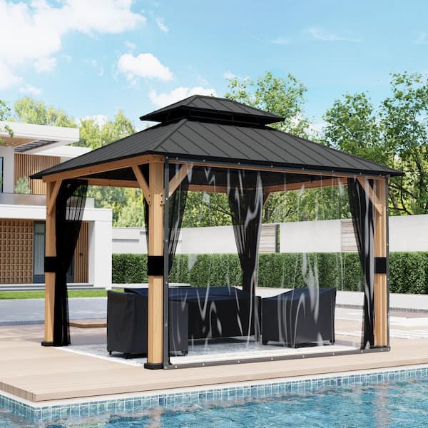 8 ft. x 12 ft. Clear Outdoor PVC Curtain Tear Resistant Privacy Screen for Patio Pergola or Gazebo