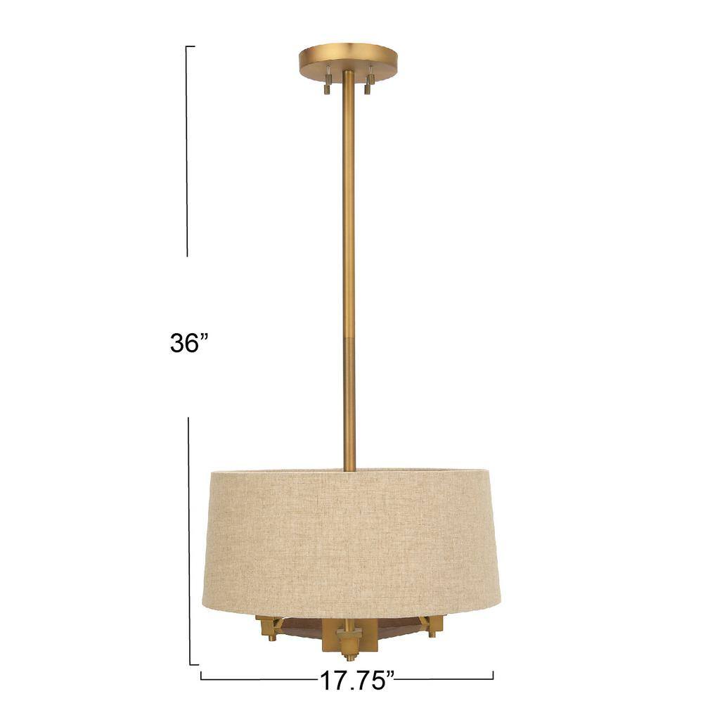 Gold and Wood LED Drum Pendant Light, 20.3"