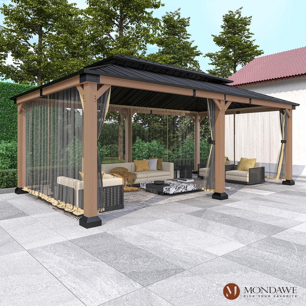 Beverly Hills 20-ft x 12-ft Cedar Wood and Black Steel Patio Gazebo