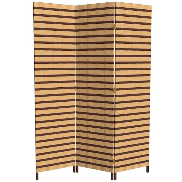 6 ft. Brown 2-Tone Natural Fiber 3-Panel Room Divider