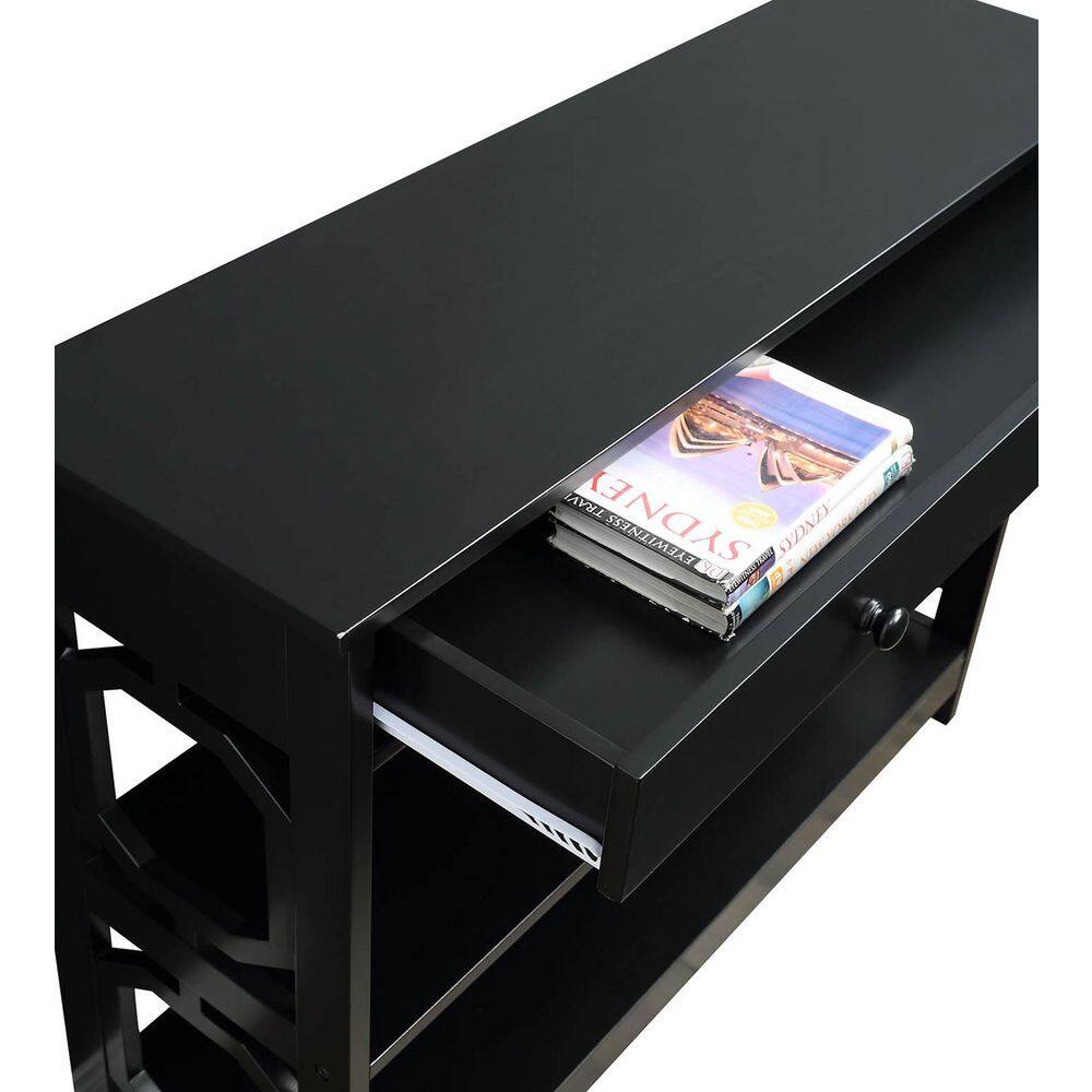 Omega Black Wood Console Table with Storage and Geometric Design