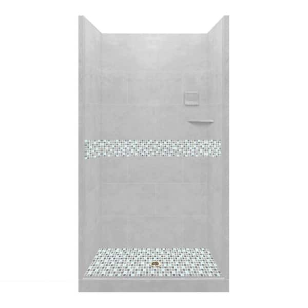 American Bath Factory Del Mar 54 in. L x 36 in. W x 80 in. H Center Drain Alcove Shower Kit with Shower Wall and Shower Pan in Portland Cement