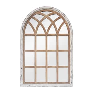 23.625 in. W x 35.375 in. H Arched Framed Disrressed Wood Mirror