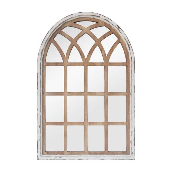 PARISLOFT 23.625 in. W x 35.375 in. H Arched Framed Disrressed Wood Mirror