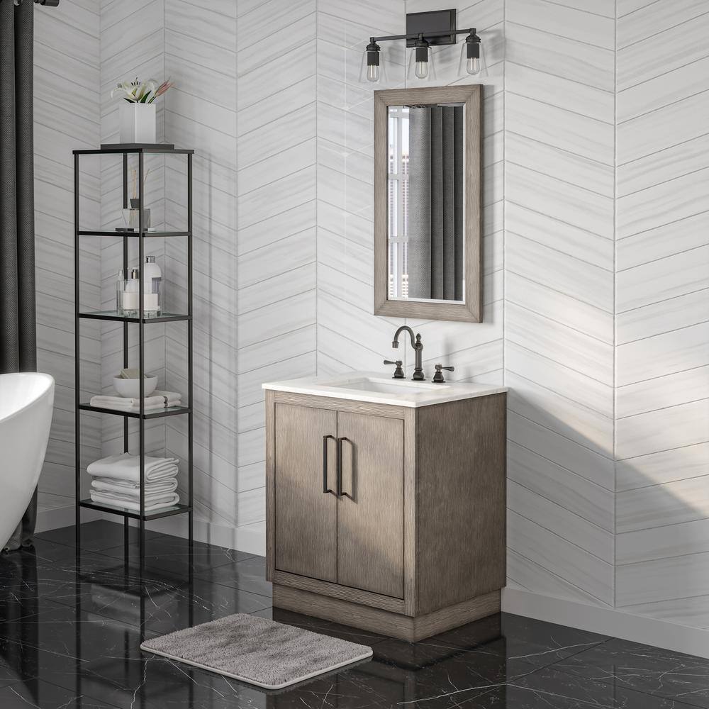 Rustic Grey Oak 30'' Freestanding Vanity with White Marble Top