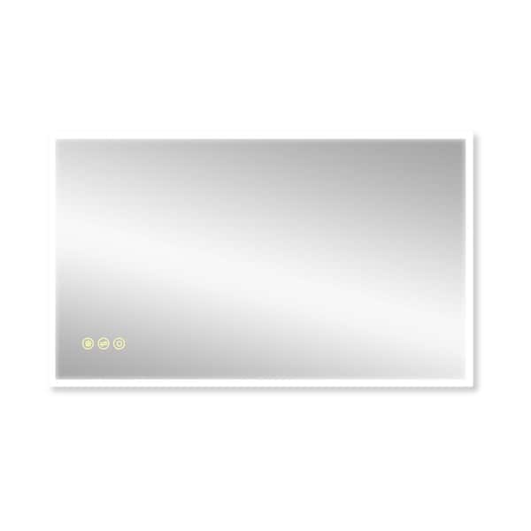Satico 60 in. W x 36 in. H Rectangular Frameless Anti-Fog Wall Mounted LED Light Bathroom Vanity Mirror in Silver