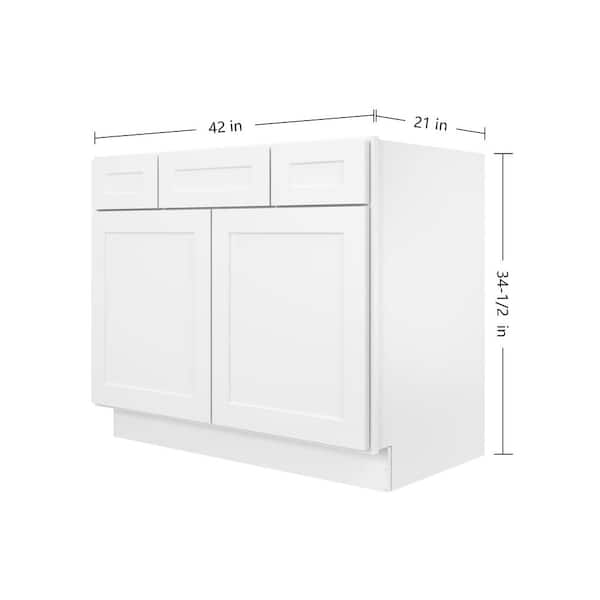 42 in. W 21 in. H 34.5 in. D Ready to Assemble Plywood Vanity Kitchen Cabinet in Painted White with 2 Drawer