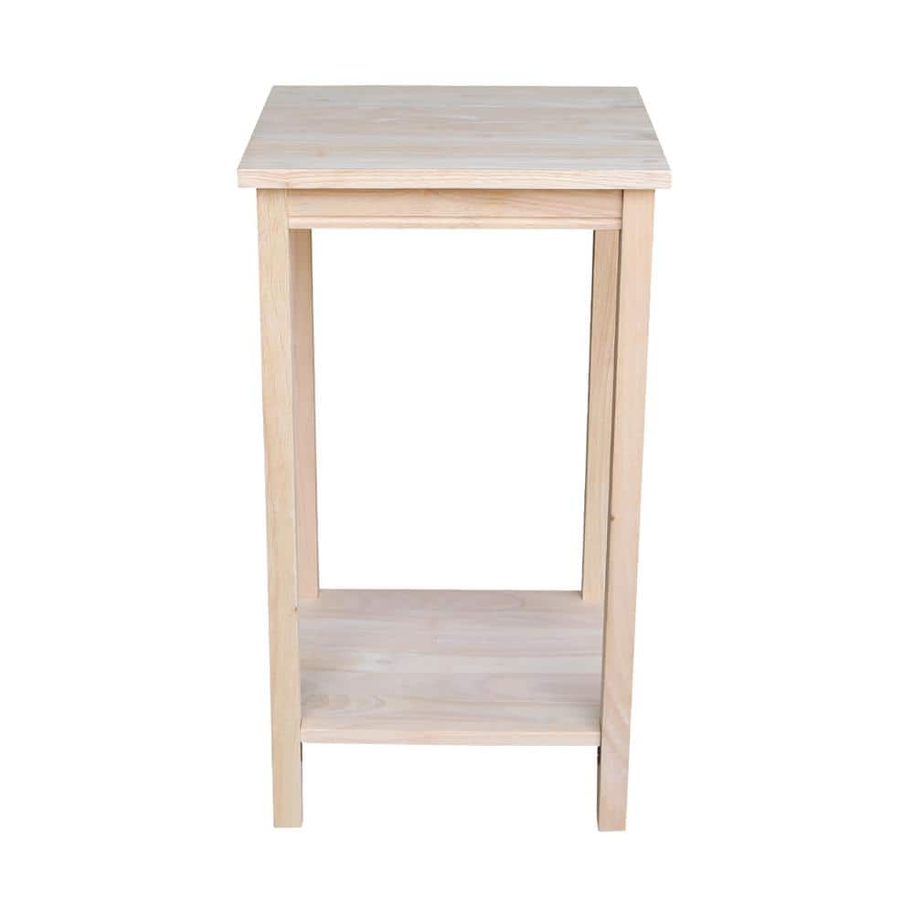 Elegant Unfinished Parawood Portman Accent Table with Shelf