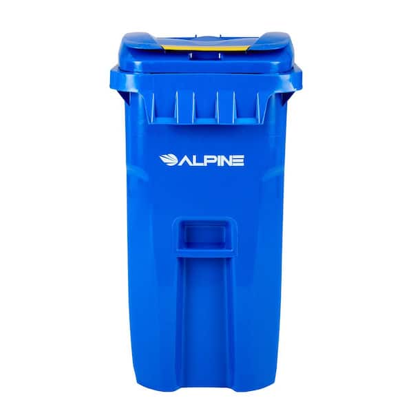 Alpine Industries 64 Gal. Blue Recycling Rolling Outdoor Trash Can with Wheels and Lid
