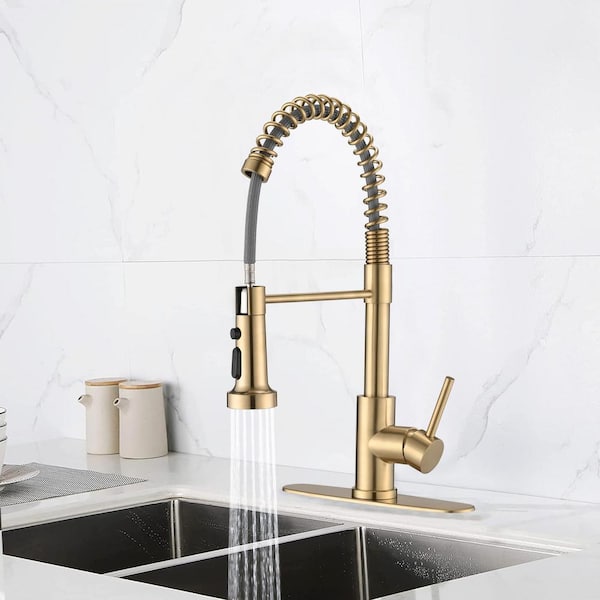 Single-Handle Pull-Out Sprayer Kitchen Faucet in Brushed Gold with 2-Sprayer and Pause Button