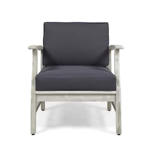 Light Gray Acacia Wood Outdoor Lounge Chair with Dark Gray Cushions