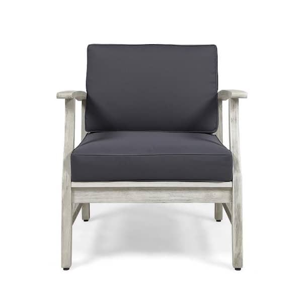 Zeus & Ruta Light Gray Acacia Wood Outdoor Lounge Chair with Dark Gray Cushions