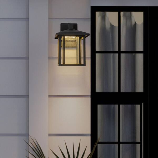 Maxxima 1-Light Black LED Outdoor Wall Lantern Sconce with Seeded