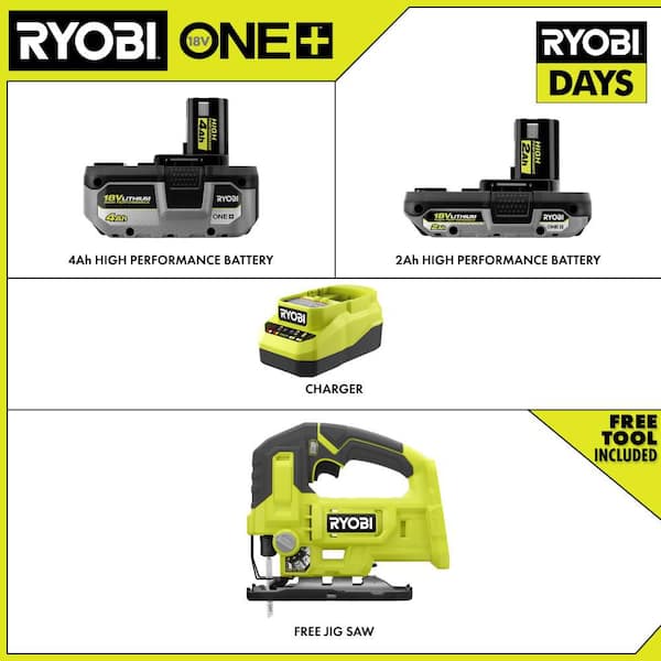 ONE+ 18V HIGH PERFORMANCE Kit w/ 4.0 Ah Battery, 2.0 Ah Battery, Charger, & FREE ONE+ Cordless Jig Saw
