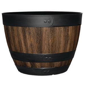 20 in. Reedley Large Kentucky Walnut Brown Resin Wine Barrel Planter (20 in. D x 14.5 in. H)