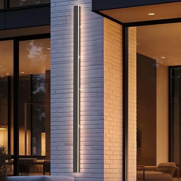 59 in. 45-Watt Black Outdoor Hardwired Linear Waterproof with Integrated LED Wall Lantern Sconce, 3000K Warm White