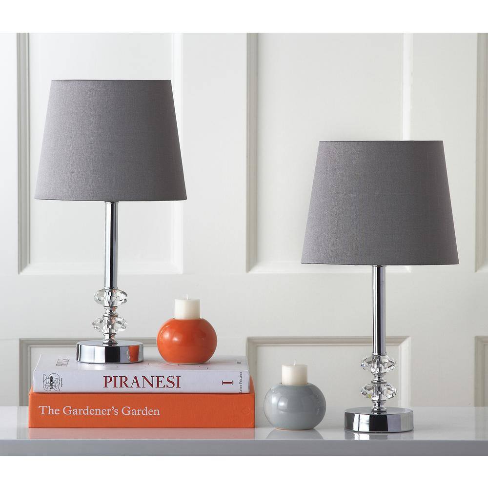 Ashford Clear Crystal Orb Table Lamp Set with Gray Shades