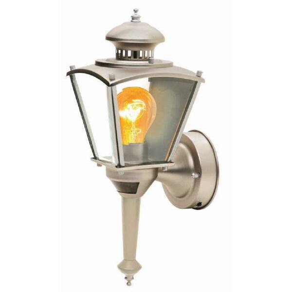 Southwire 16 in.Beveled Glass Coach 1-Light Pewter Motion Activated Outdoor Dusk to Dawn Wall Mount Lantern
