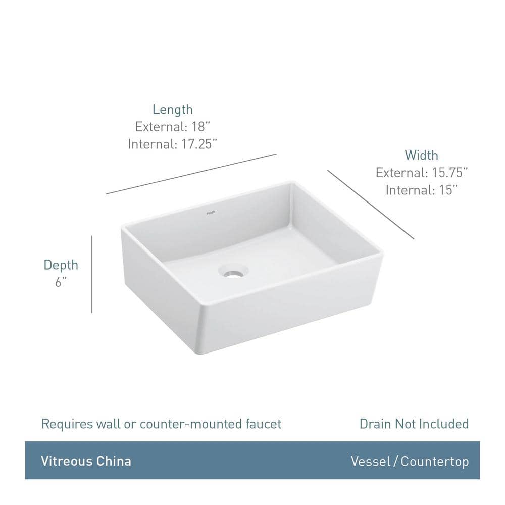 White Rectangular Ceramic Above-Counter Vessel Sink