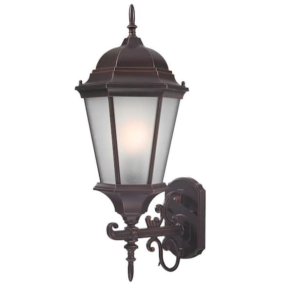 Design Large Coach Traditional Wall-Mount 22.75 in. Outdoor Old Bronze Lantern with White Glass Shade