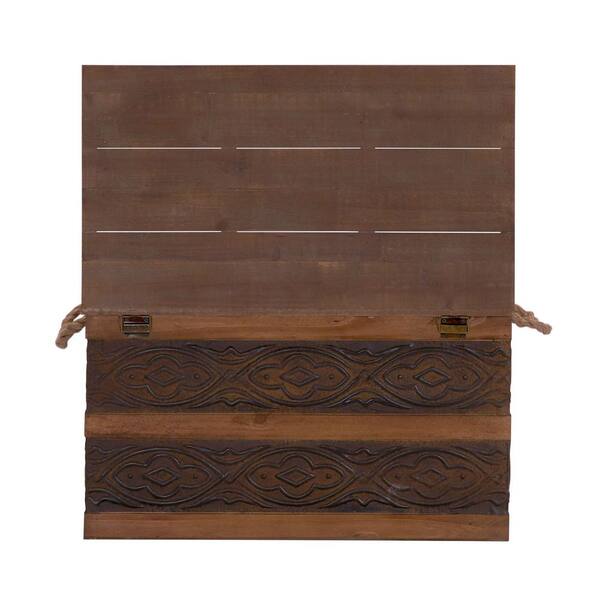 Brown Large Wooden Lockable Trunk Farmhouse Style Rustic Design Lined  Storage Chest with Rope Handles