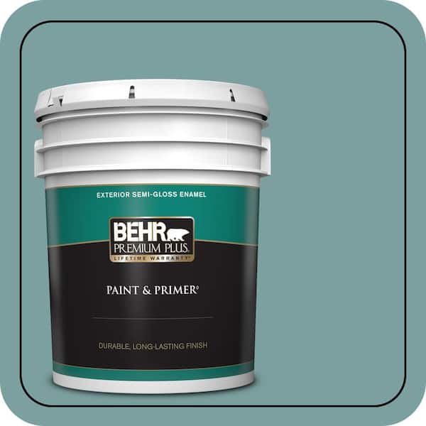 BEHR PREMIUM PLUS 5 gal. #S440-4 Tower Bridge Semi-Gloss Enamel Exterior Paint & Primer