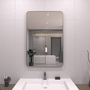 24 in. W x 36 in. H Rectangular Framed Wall Bathroom Vanity Mirror in Gun Grey