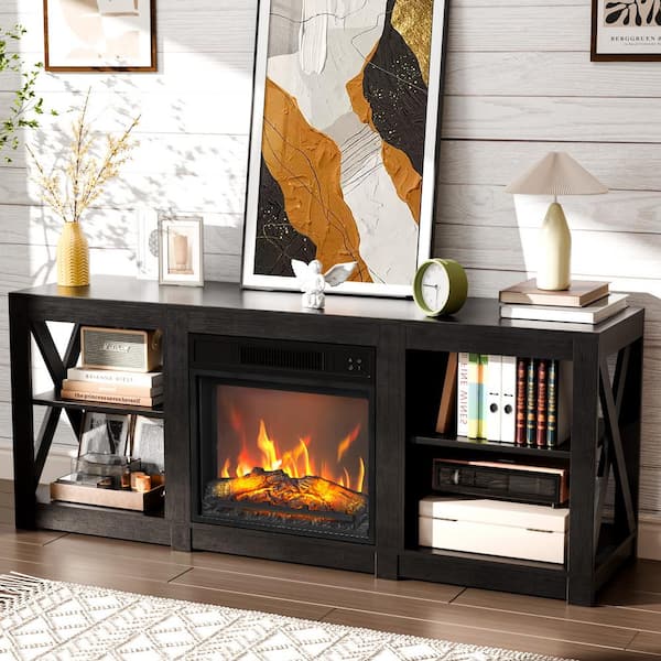 Karl home Farmhouse Black TV Stand Entertainment Center Fits TV's up to 70 in. with Adjustable Shelves