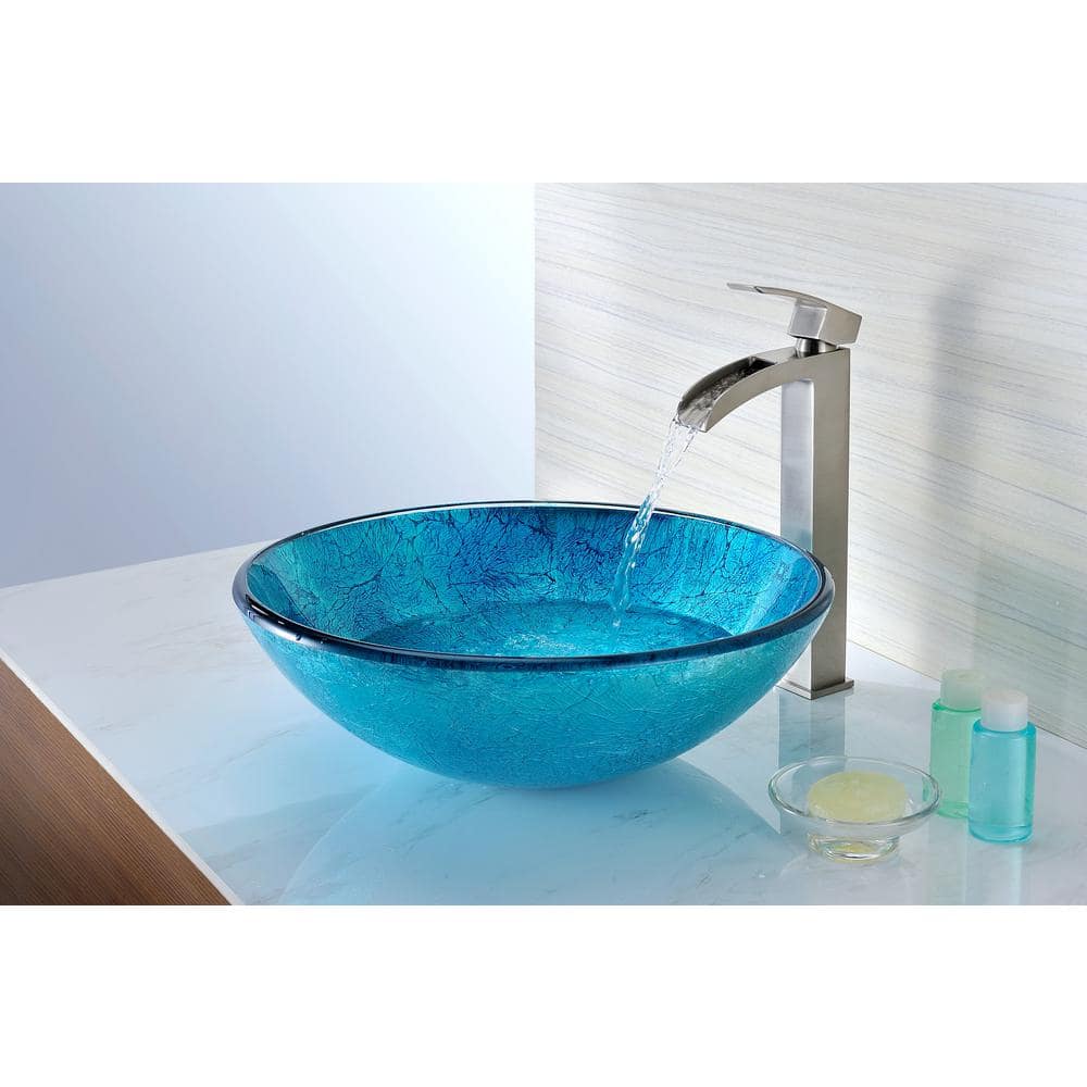 Emerald Ice 16.5'' Round Tempered Glass Vessel Bathroom Sink